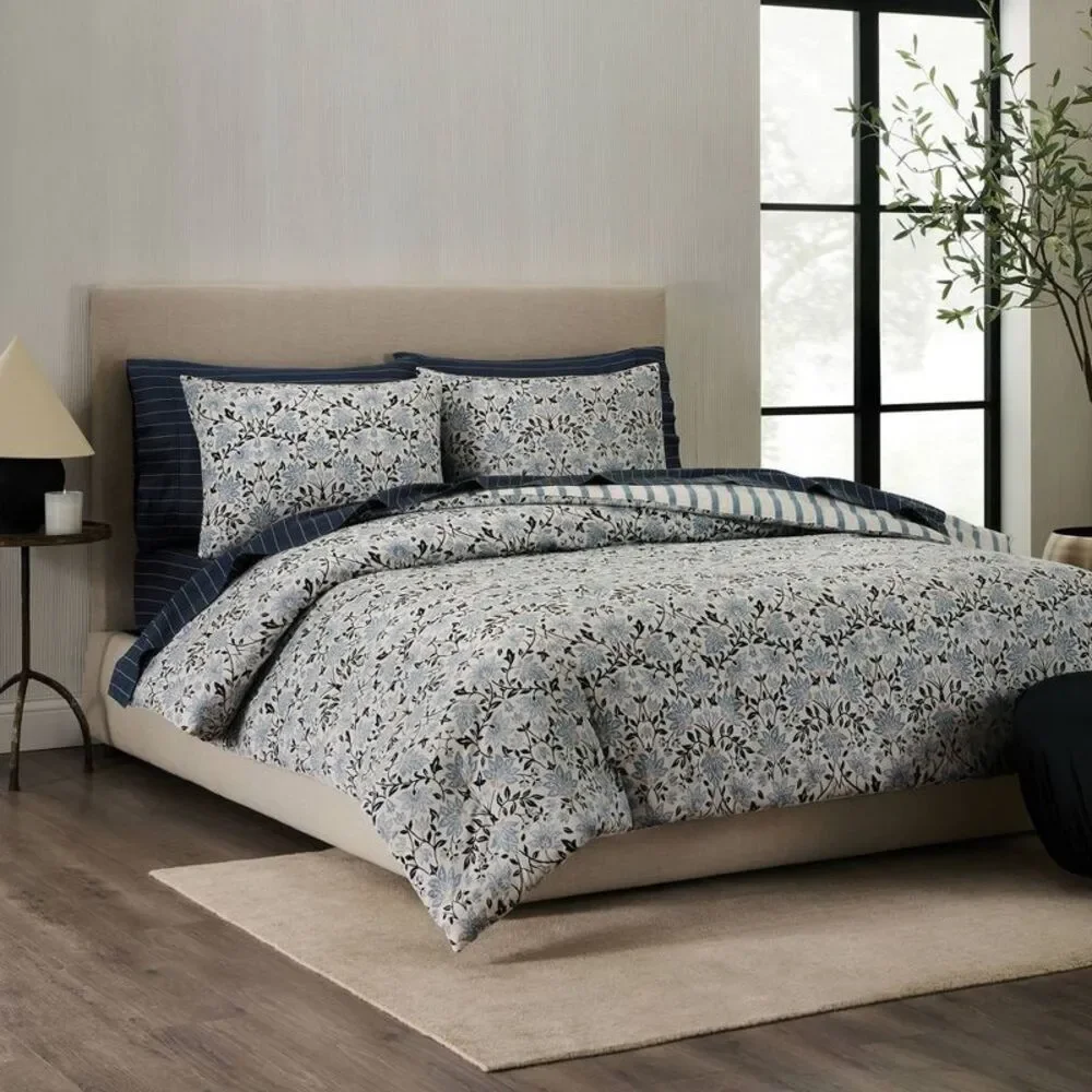 Jeremiah Brent Home 3pc King Floral 'Geneva' Cotton Comforter Set Blue